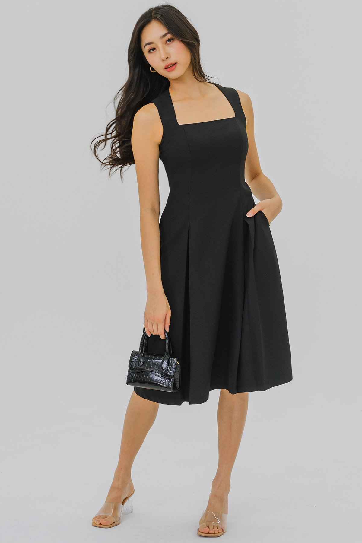Posh Padded Midi Dress (Black)