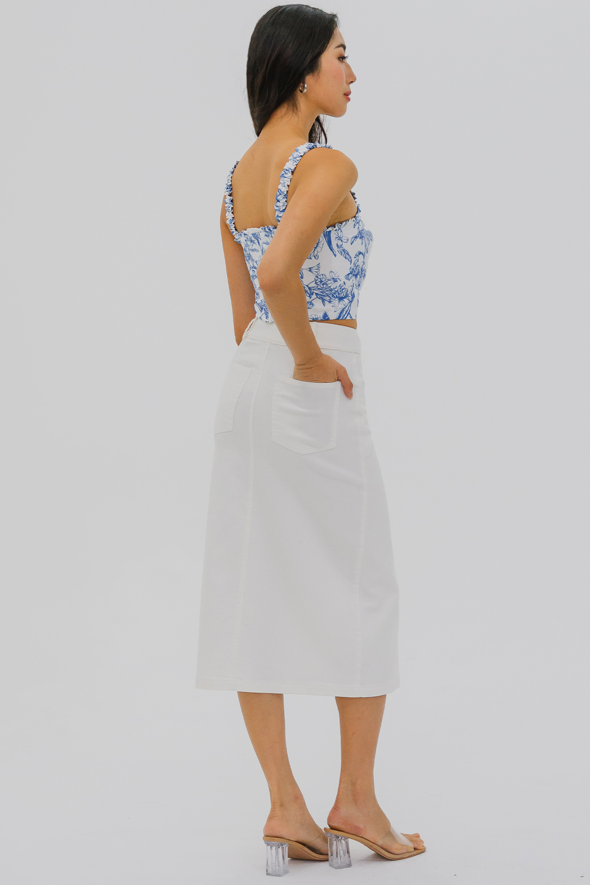Insider Front Slit Denim Skirt (White)
