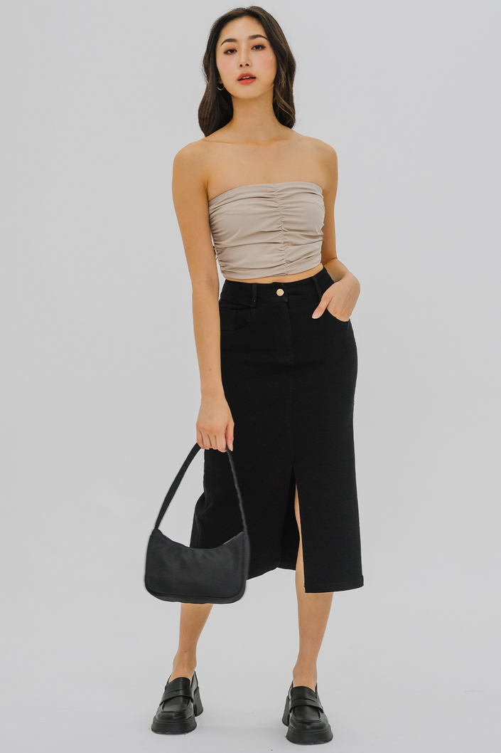 Insider Front Slit Denim Skirt (Black)