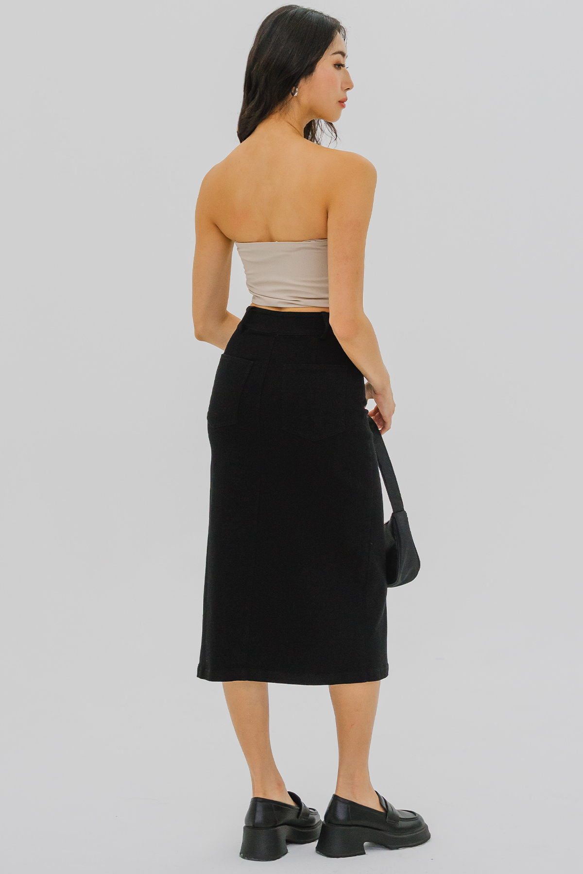 Insider Front Slit Denim Skirt (Black)