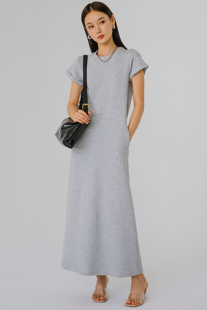 Backorder* Keeps Round Neck Midi Dress (Light Grey)