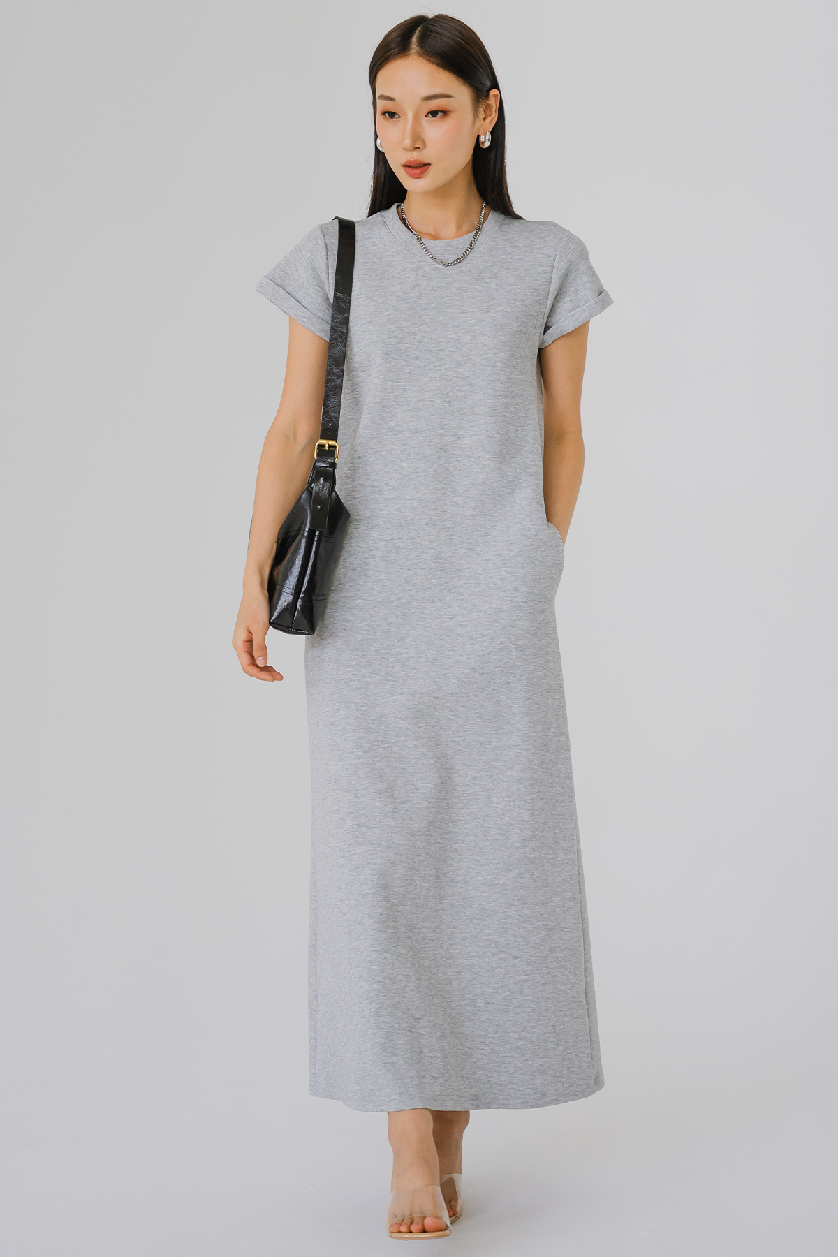 Backorder* Keeps Round Neck Midi Dress (Light Grey)