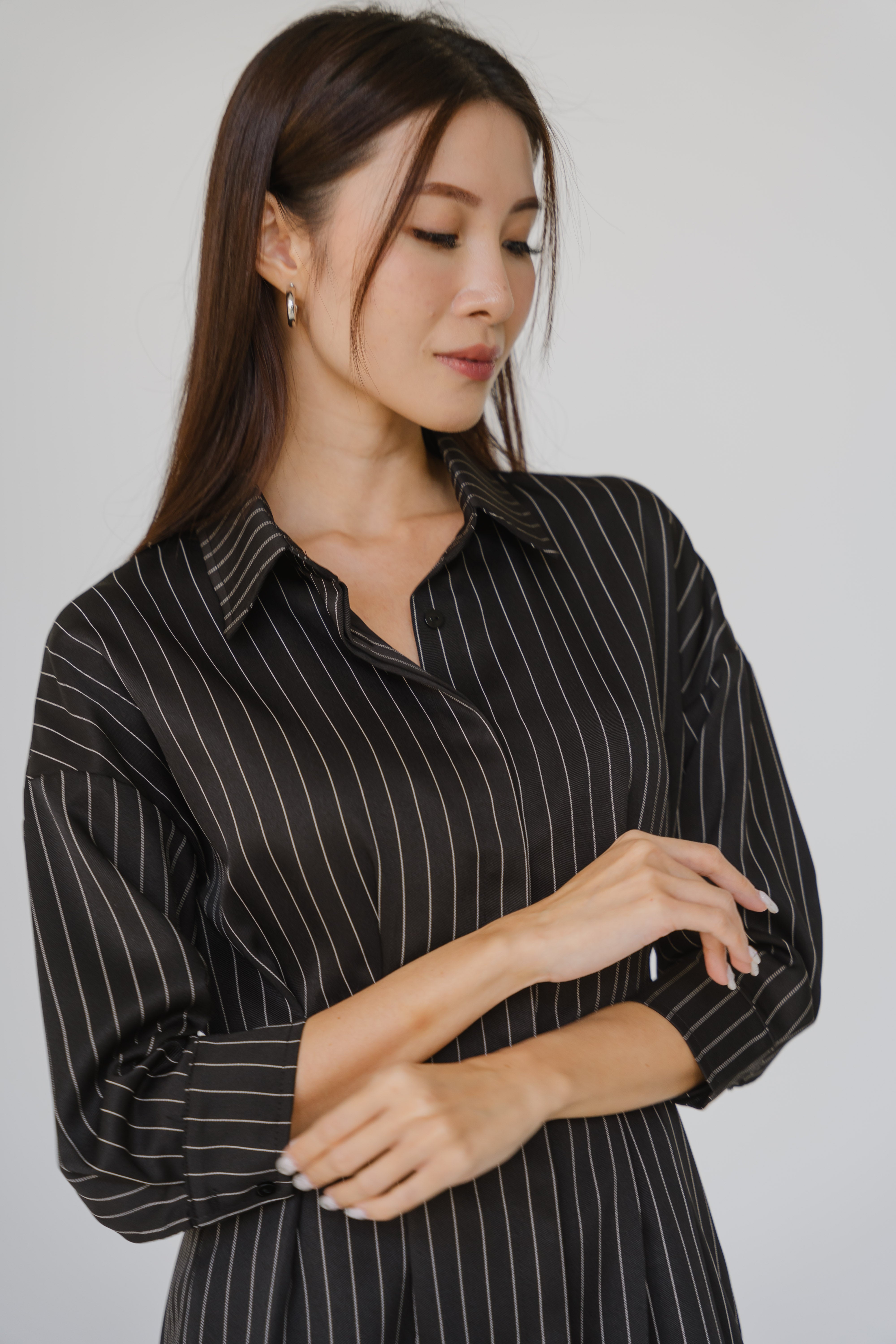 Essential Pinstripe Shirt Dress (Black)