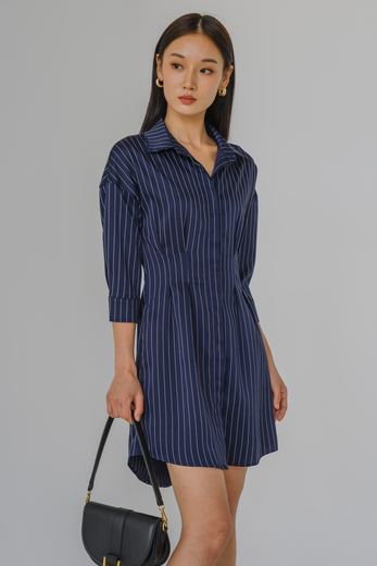 Essential Pinstripe Shirt Dress (Navy)