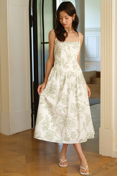 Bloomhaus Padded Embroidered Dress (Sage)