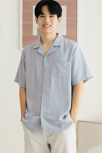 Heartstrings Notched Collar Shirt (Periwinkle)