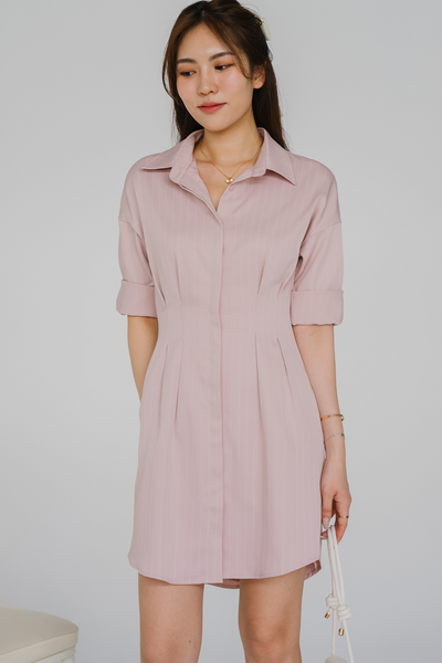 Essential Pinstripe Shirt Dress (Pink)