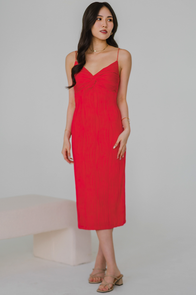 To The Nines Midi Dress (Crimson)