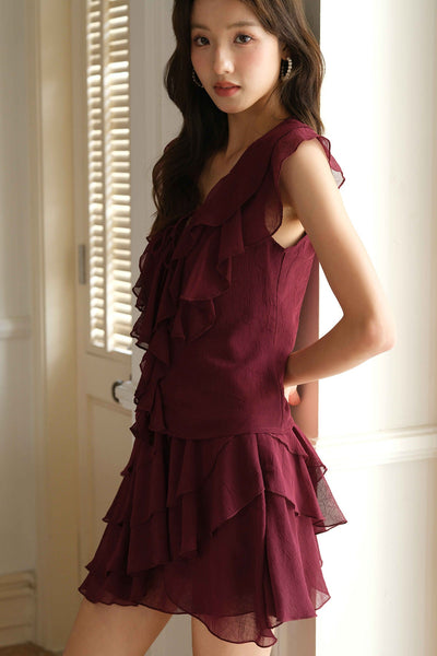 Lucien Ruffle Bead Top (Burgundy)