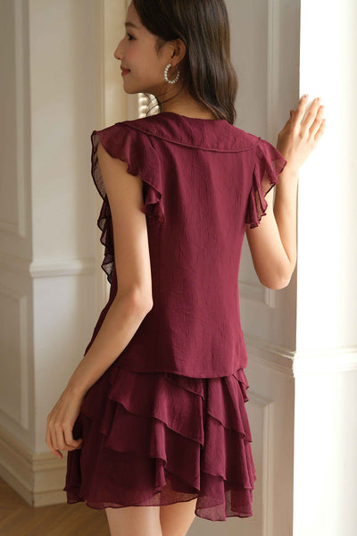 Lucien Ruffle Bead Top (Burgundy)