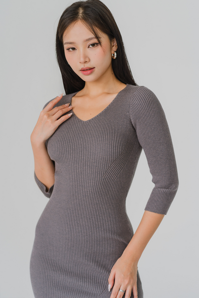 Lea V-Neck Knit Dress (Grey)