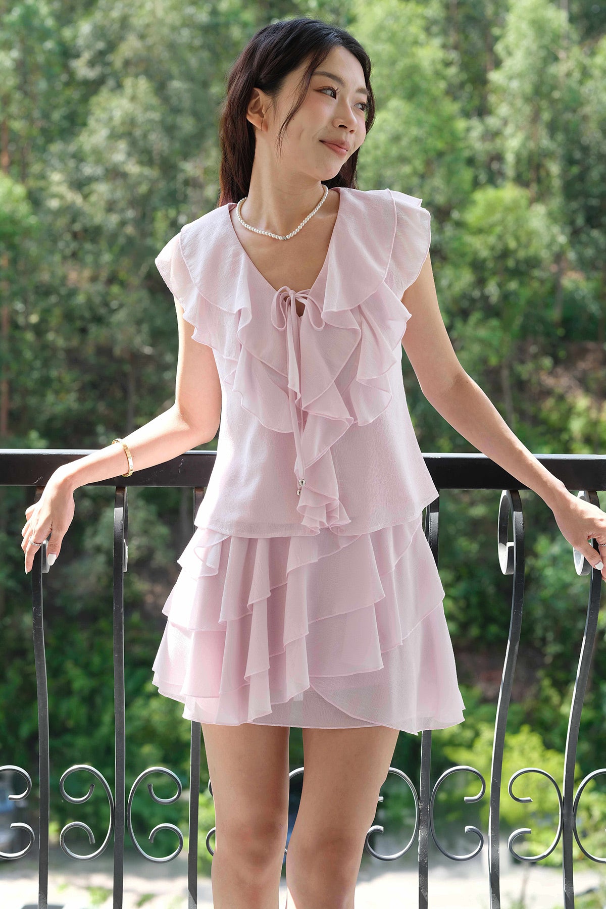 Lucien Ruffle Bead Top (Pink)