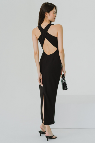 Glamour and Grand Cross Back Maxi Dress (Black)