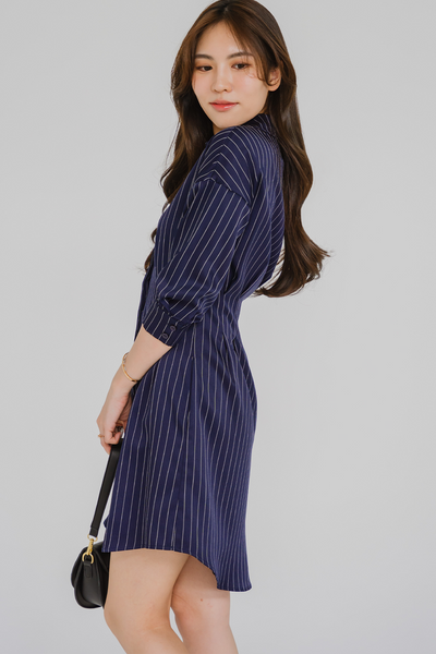 Essential Pinstripe Shirt Dress (Navy)