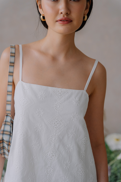 Grace Eyelet Embroidered Mini Dress (White)