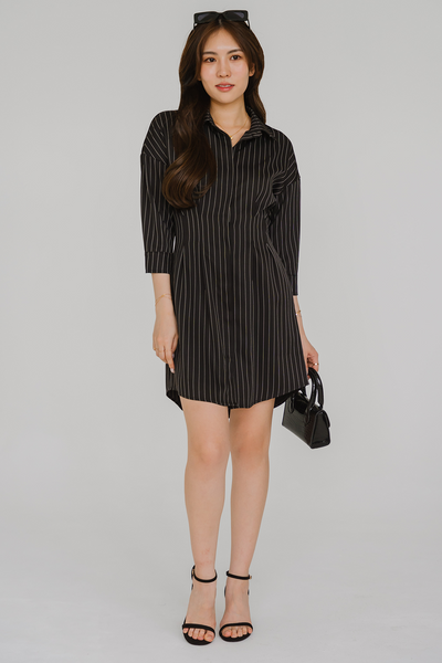 Essential Pinstripe Shirt Dress (Black)