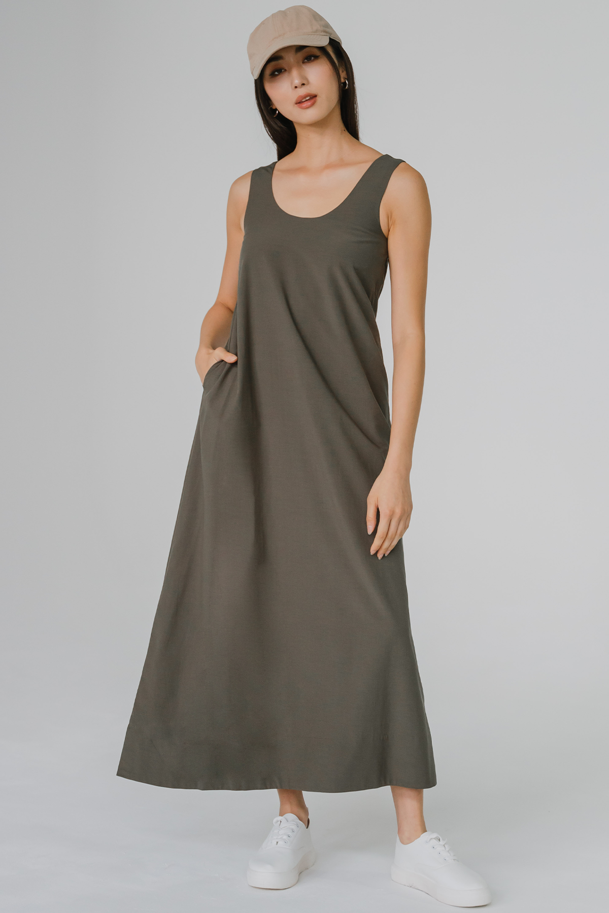 Down to Earth Midaxi Dress (Moss Green)