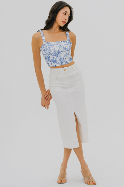 Insider Front Slit Denim Skirt (White)