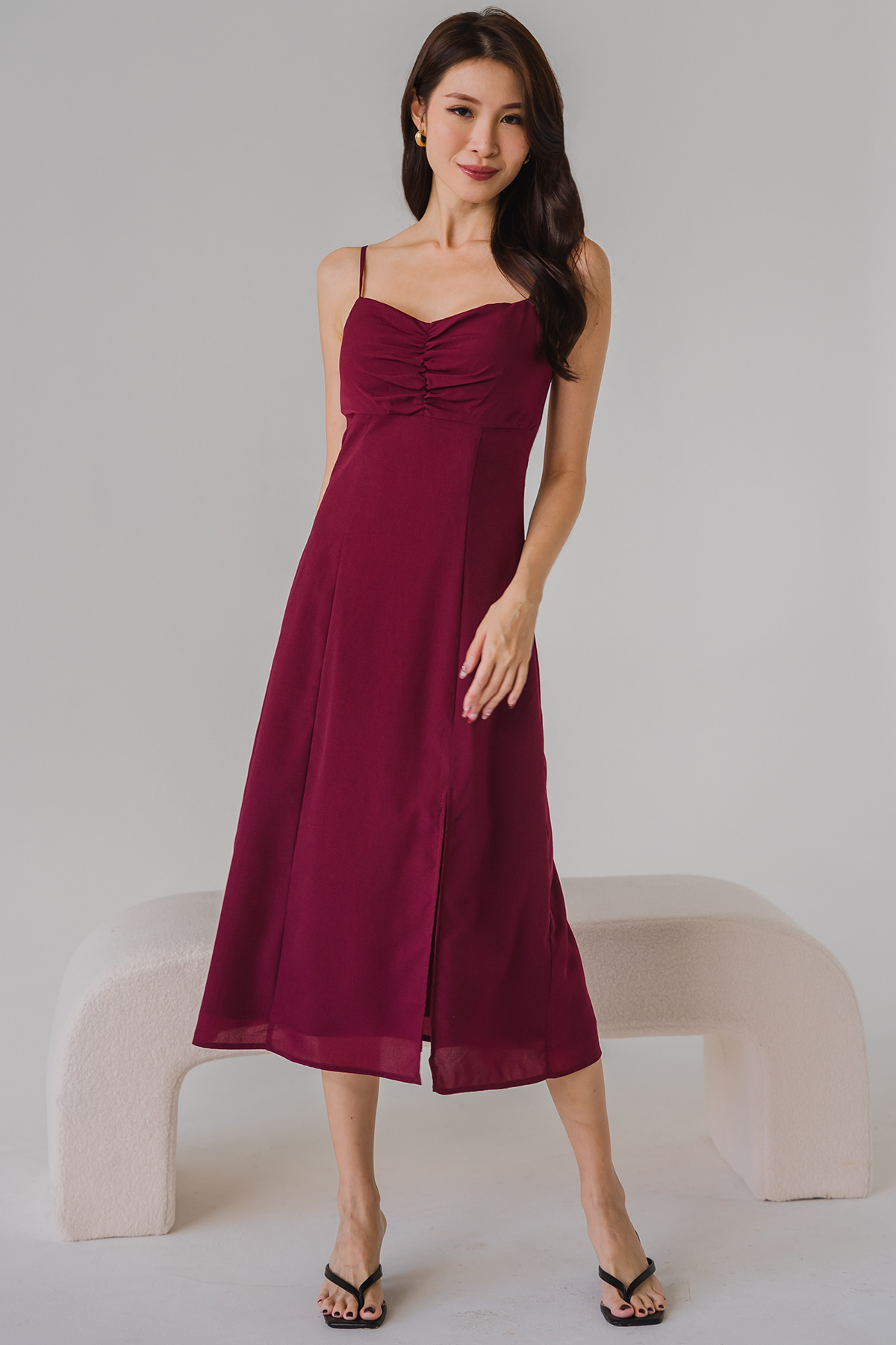 Love Language Padded Midi Dress Dark Cherry Ohvola