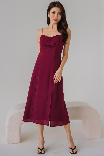 Love Language Padded Midi Dress (Dark Cherry)