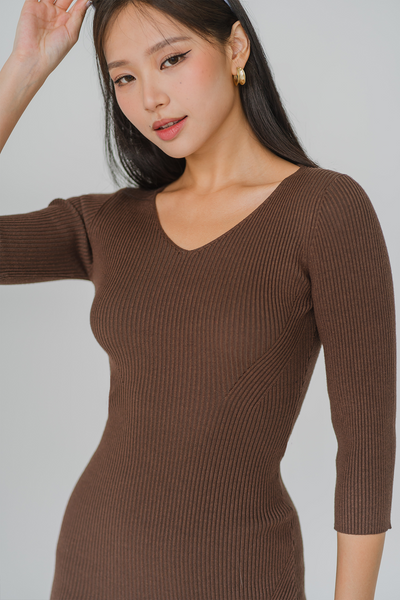 Lea V-Neck Knit Dress (Brown)