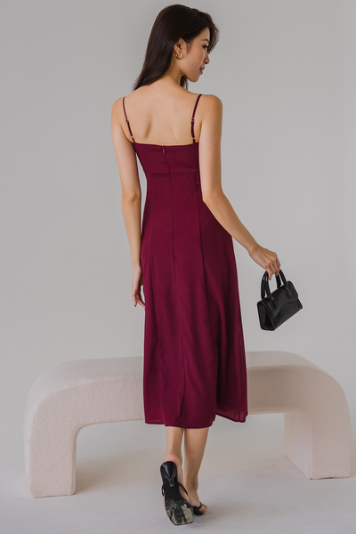 Love Language Padded Midi Dress (Dark Cherry)