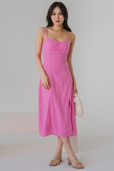 Love Language Padded Midi Dress (Pink)