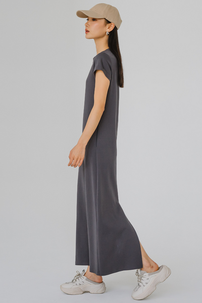 For Keeps Round Neck Midaxi Dress (Dark Grey)