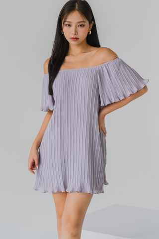 Monique Belted Pleat Dress (Lilac)