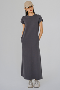 For Keeps Round Neck Midaxi Dress (Dark Grey)