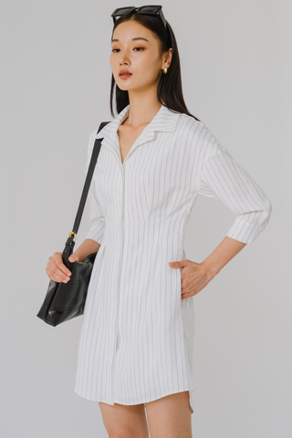 Essential Pinstripe Shirt Dress (White)