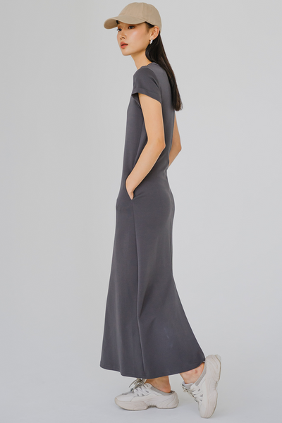 For Keeps Round Neck Midaxi Dress (Dark Grey)