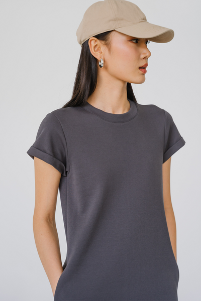 For Keeps Round Neck Midaxi Dress (Dark Grey)