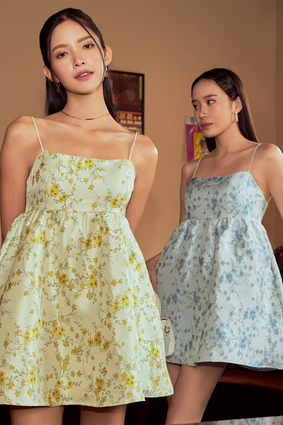 Bloom Jacquard Padded Babydoll Dress (Freesia Blue)