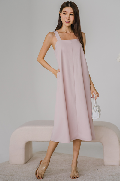 Moonlit Padded Midaxi Dress (Soft Pink)