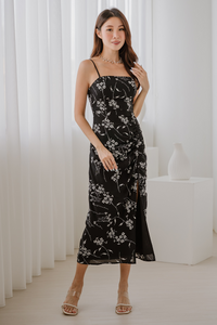 Bayside Floral Ruched Dress (Black)
