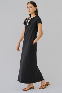 For Keeps Round Neck Midaxi Dress (Black)