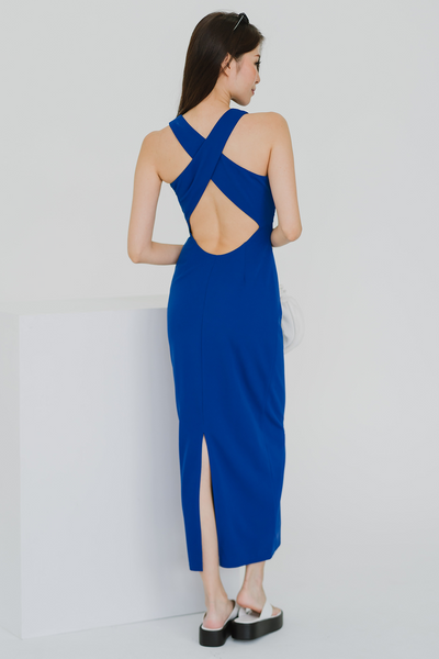 Glamour and Grand Cross Back Maxi Dress (Cobalt Blue)