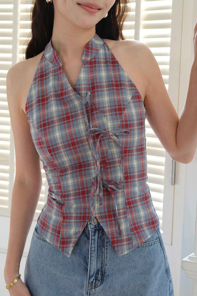 Jude Padded Plaid Top (Blue)