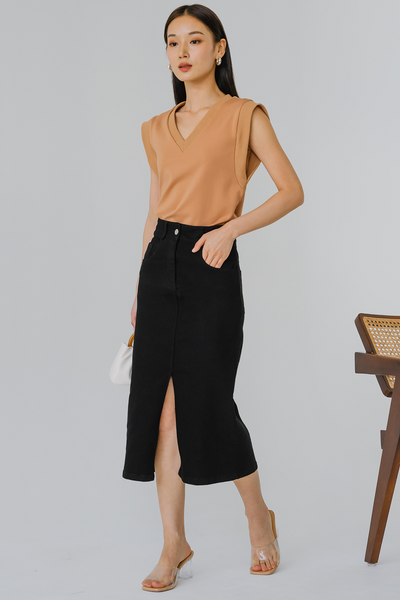 Tempo Cotton Vneck Top (Caramel)