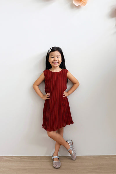 Mini Althea Pleat Dress (Brick)