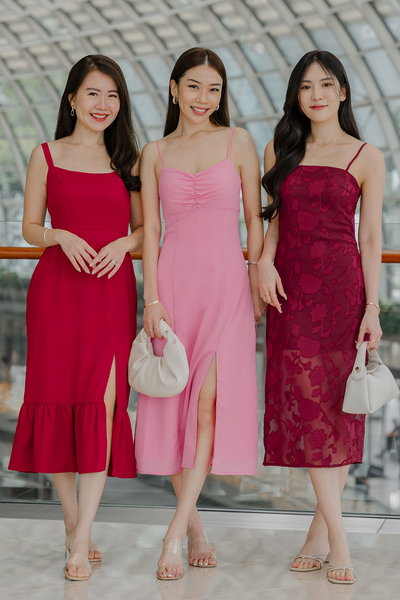 Love Language Padded Midi Dress (Pink)