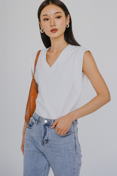 Restock* Tempo Cotton Vneck Top (White)