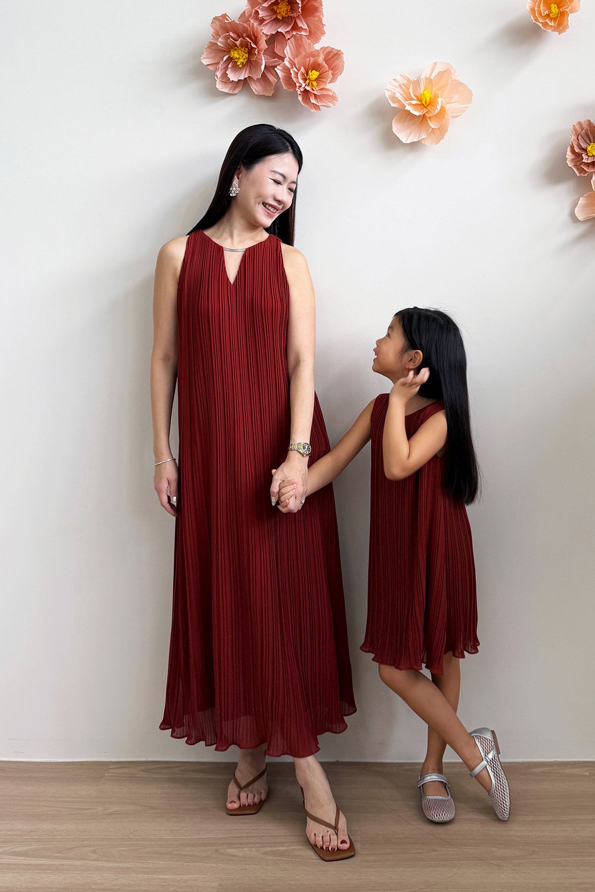 Mini Althea Pleat Dress (Brick)