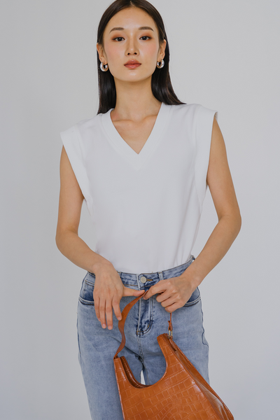 Restock* Tempo Cotton Vneck Top (White)