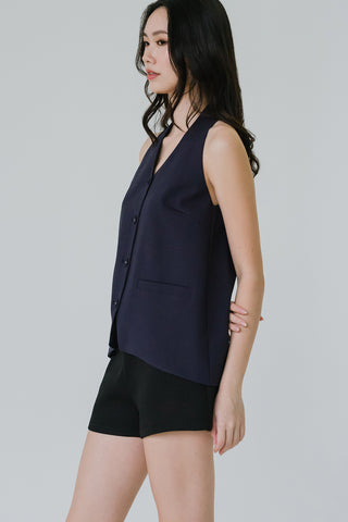 Vera Linen Vest (Midnight Blue)