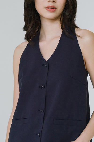 Vera Linen Vest (Midnight Blue)