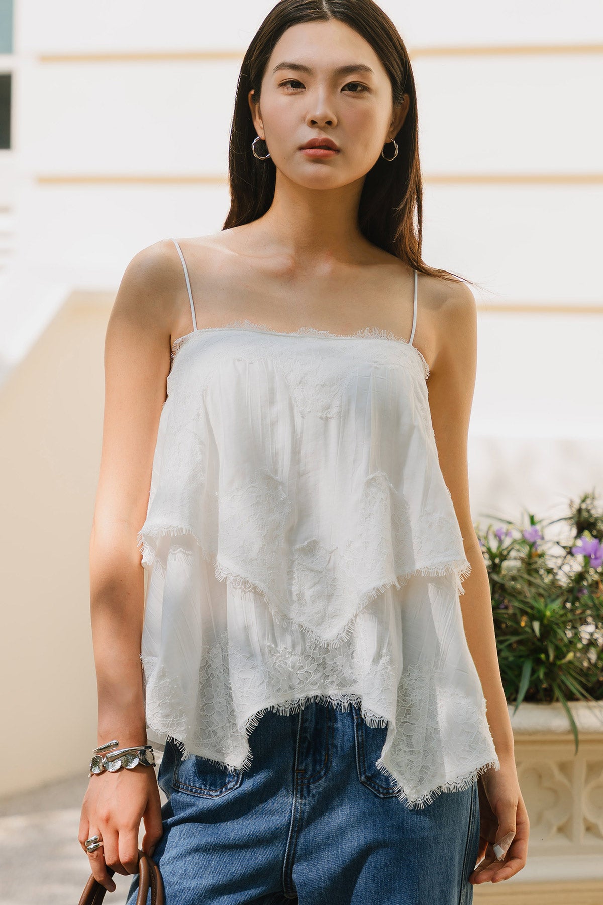 Athena Padded Lace Top (White)