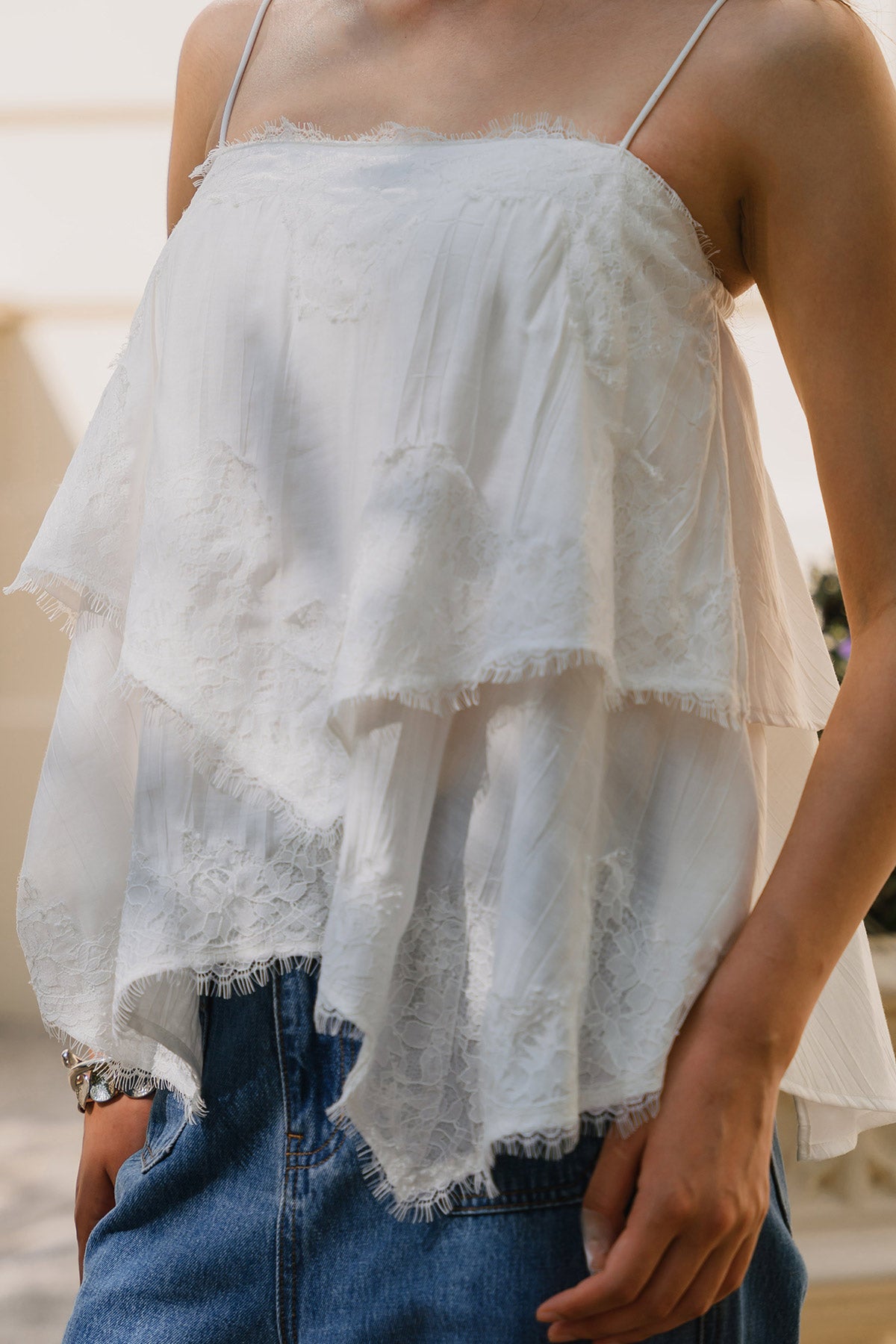 Athena Padded Lace Top (White)