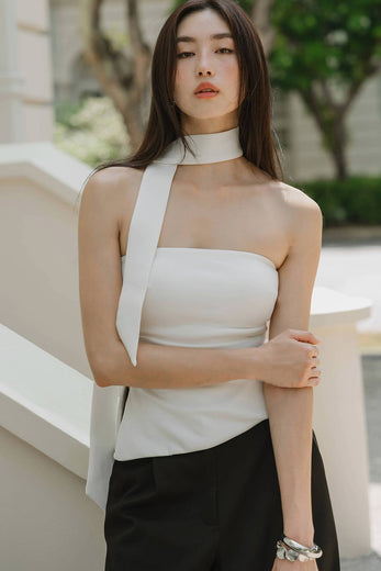 Mae Padded Scarf Top (White)